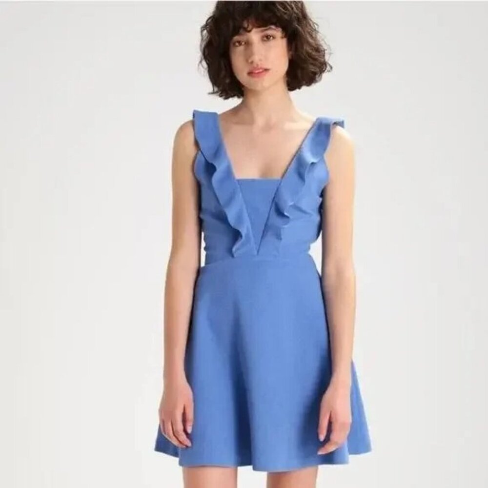 SANDRO Helen Ruffled Mini Dress Sz 8 Blue